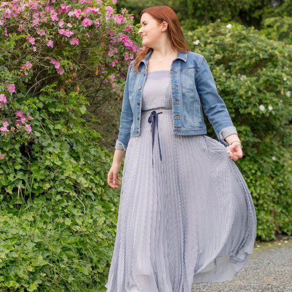 NWT Maeve Darcy Blue Stripe Maxi Dress in Blue Motif Sz 10 - Picture 13 of 17